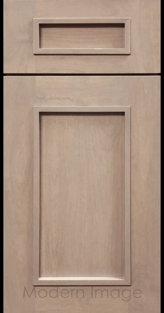Ghost mattte-stained Gilbert cabinet a recessed flat panel and elevated molding.